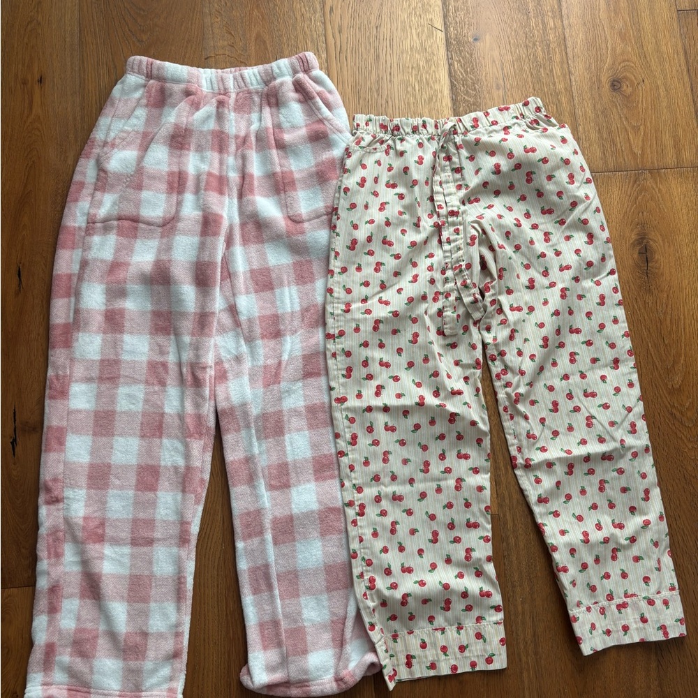Kids Pink Check and Cherry Pajama Pants Set - Unbranded